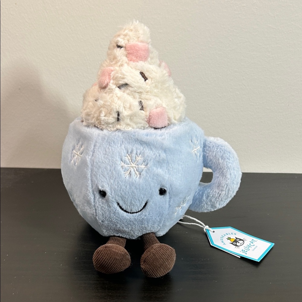 Rare/Jellycat Cute Blue Plush Mug with Snowflake Design
